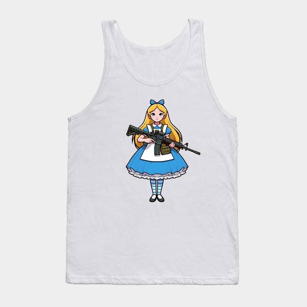 Tactical Wonderland Odyssey Tee: A Unique Twist on Alice's Journey Tank Top by Rawlifegraphic